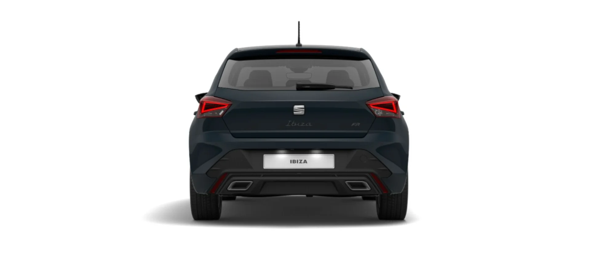 Heckansicht eines SEAT Ibiza FR in der Farbe Fiord Blau