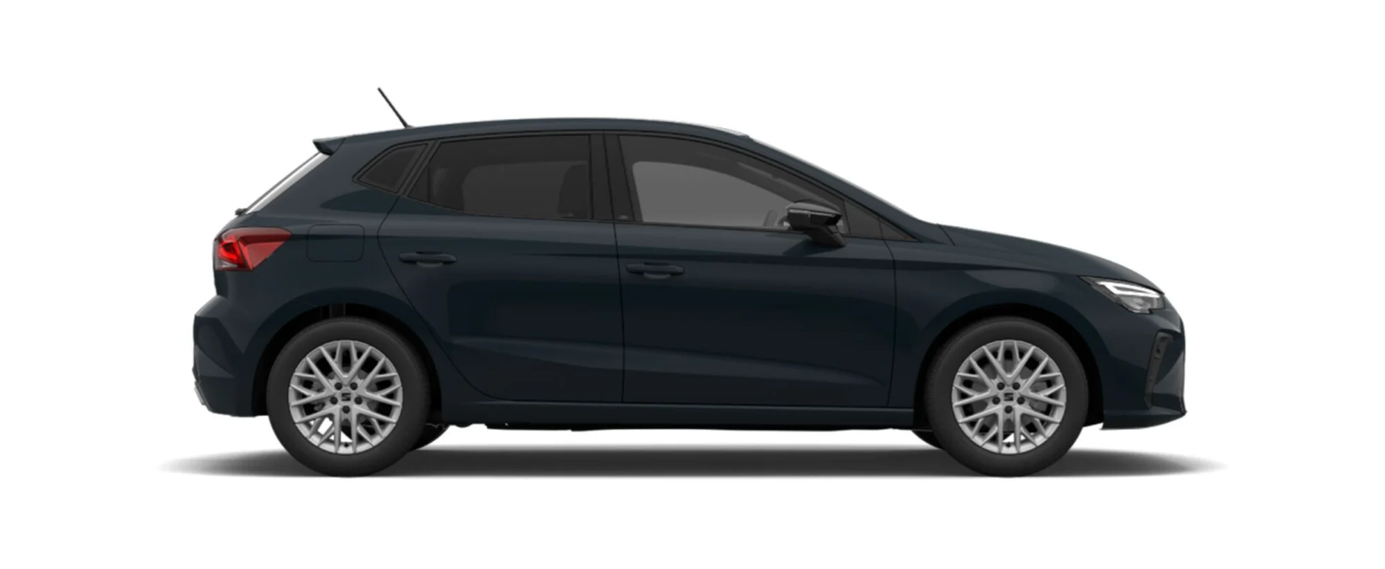 Seitenansicht eines SEAT Ibiza FR in der Farbe Fiord Blau