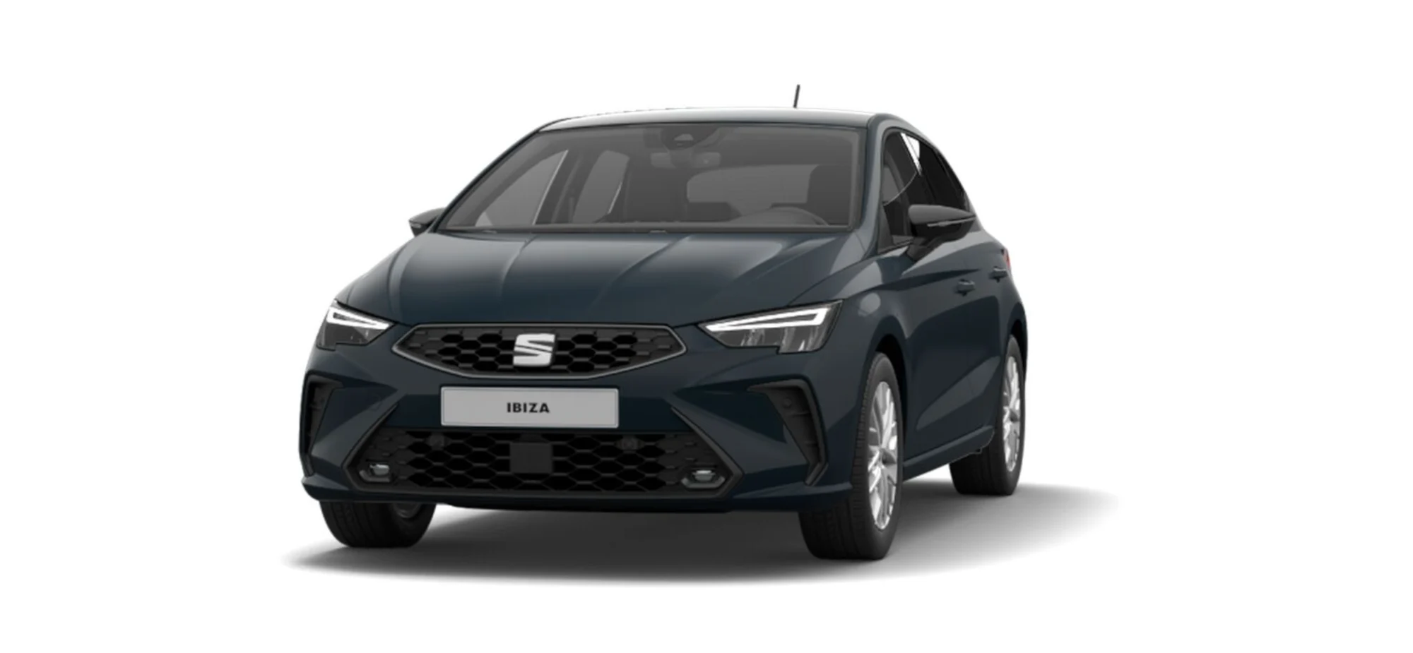 Frontansicht eines SEAT Ibiza FR in der Farbe Fiord Blau